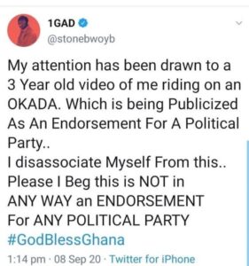 Stonebwoy Debunks Video Circulating On Social Media About Him Endorsing A Political Party On Okada Legalization